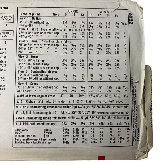 Vintage 60s Simplicity 6122 Pattern Junior Misses 9-16 One Piece Dress Uncut - Picture 4 of 4